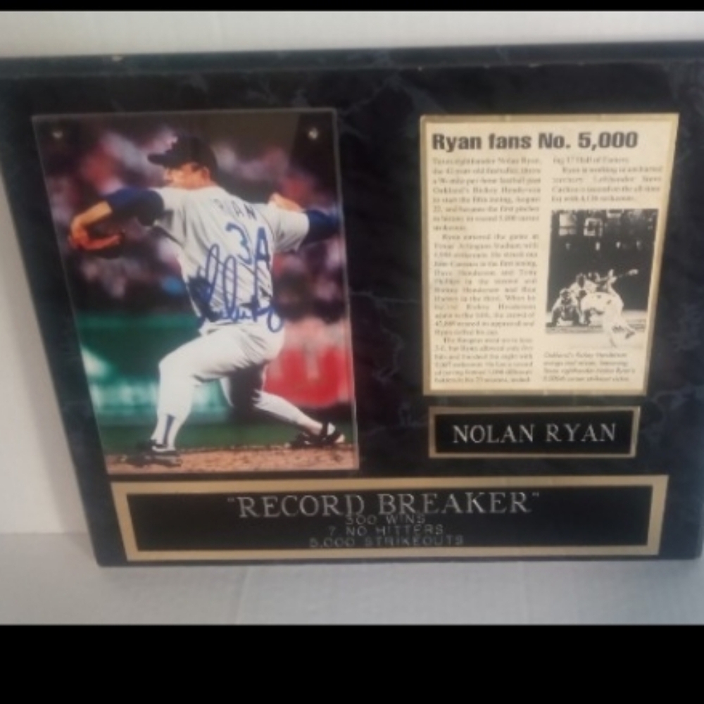 Nolan Ryan Record Breaker Plaque Authentic Signature Signed